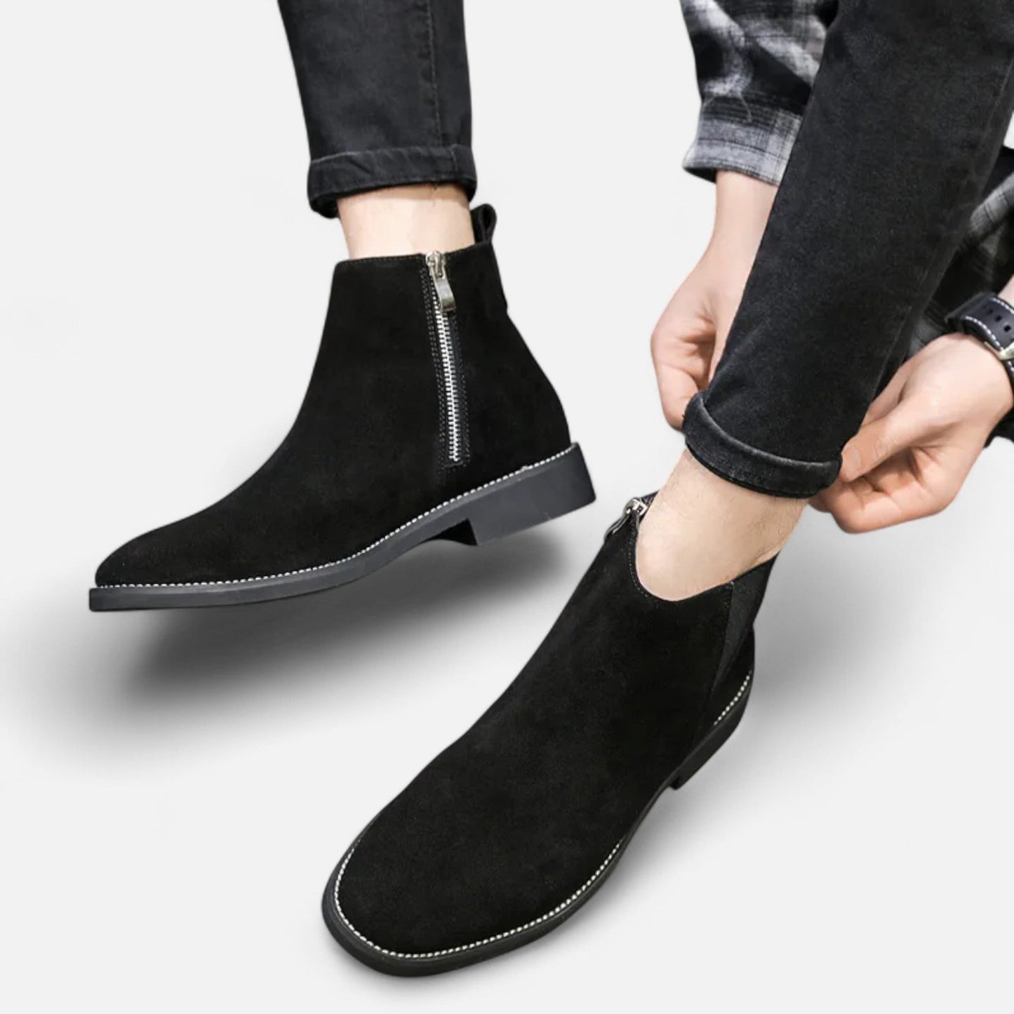 Valcien | Men’s British Suede Mid-Cut Zipper Boots