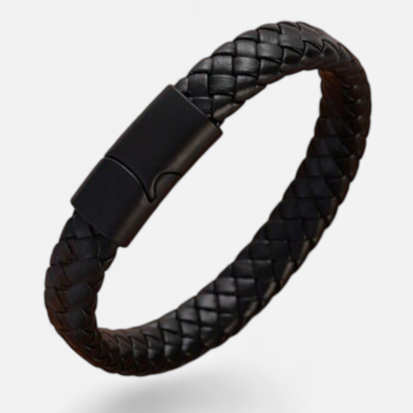 Valcien | Men's Braided Leather Bracelet – Titanium Steel Detail, Rugged Precision