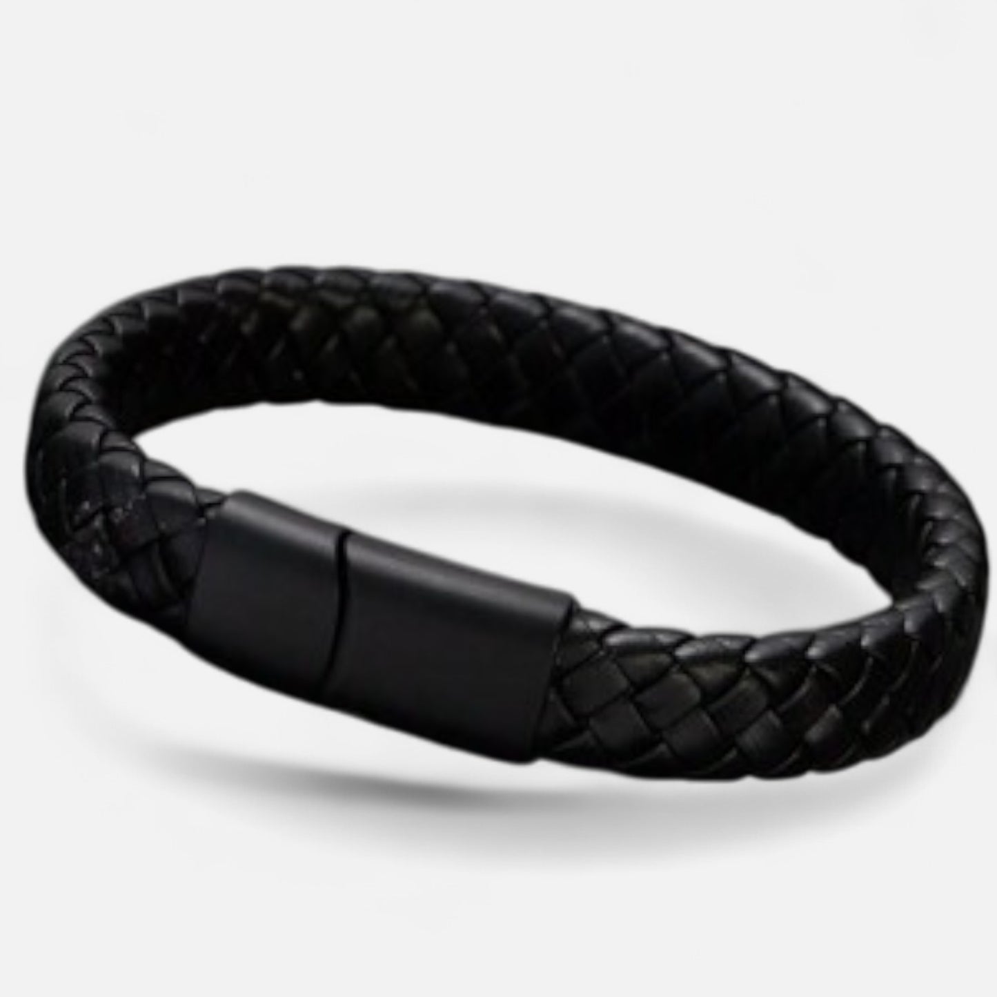 Valcien | Men's Braided Leather Bracelet – Titanium Steel Detail, Rugged Precision