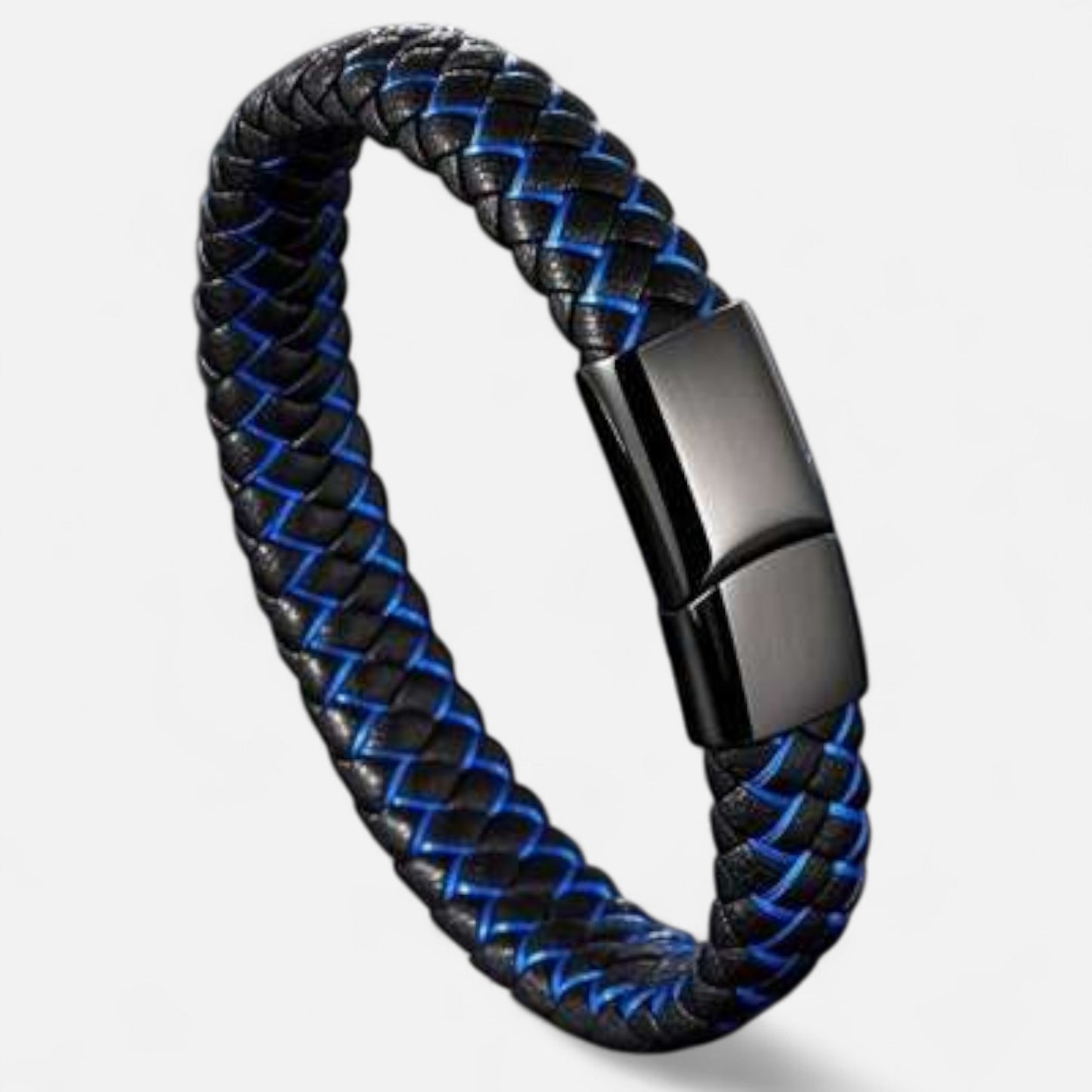 Valcien | Men's Braided Leather Bracelet – Titanium Steel Detail, Rugged Precision