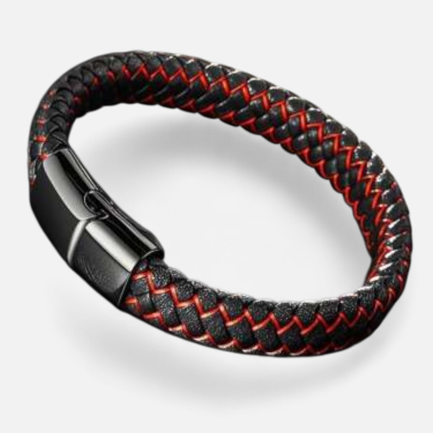 Valcien | Men's Braided Leather Bracelet – Titanium Steel Detail, Rugged Precision