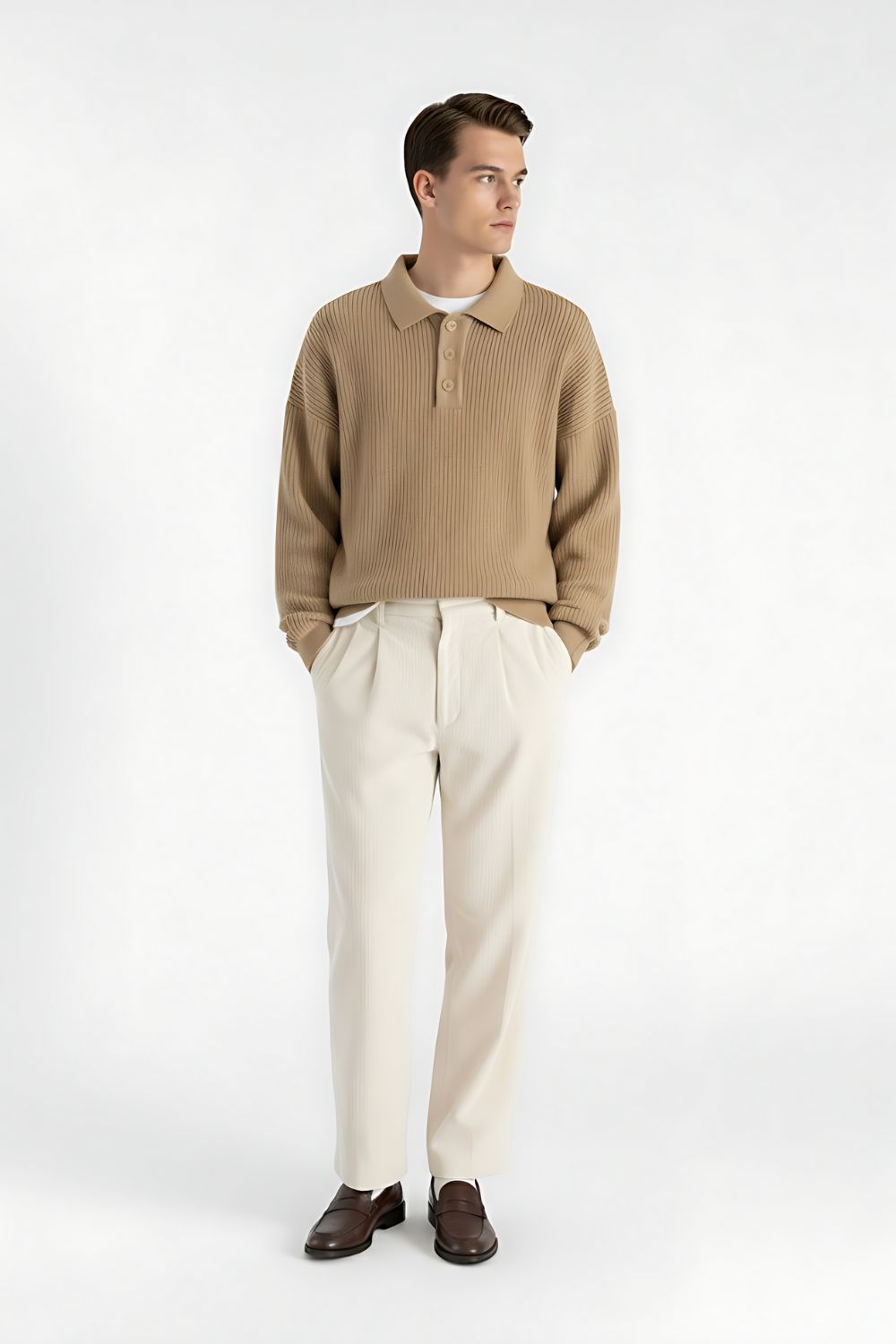 Valcien | Men’s Knitted Jumper – Loose Polo Collar Autumn Winter