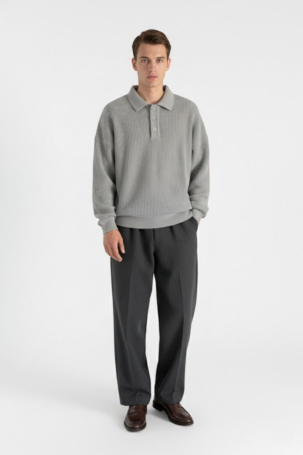Valcien | Men’s Knitted Jumper – Loose Polo Collar Autumn Winter