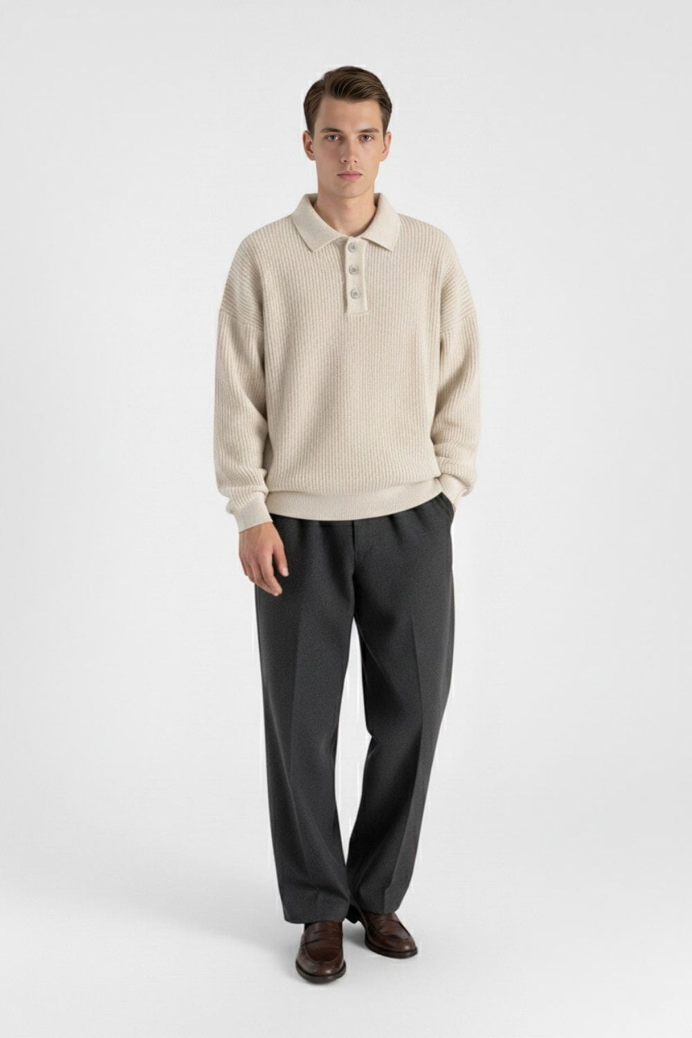 Valcien | Men’s Knitted Jumper – Loose Polo Collar Autumn Winter
