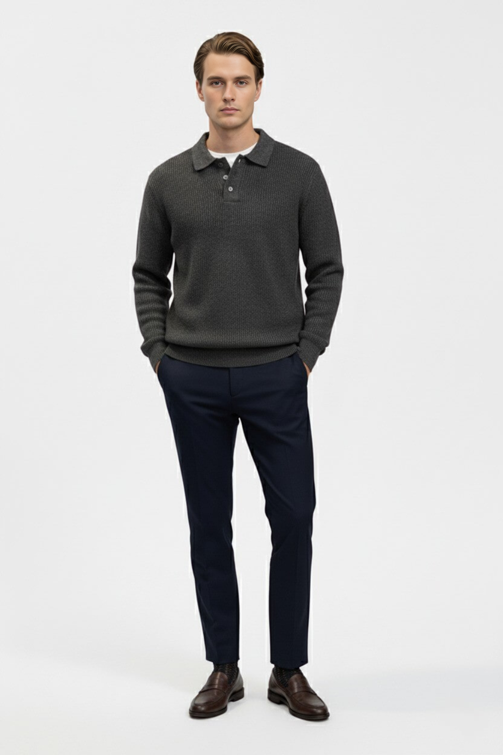 Valcien | Men’s Knitted Jumper – Polo Collar High Stretch Autumn Winter
