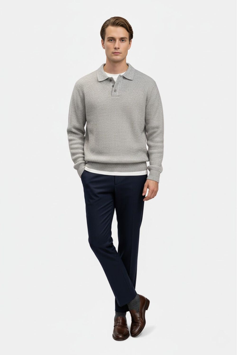 Valcien | Men’s Knitted Jumper – Polo Collar High Stretch Autumn Winter