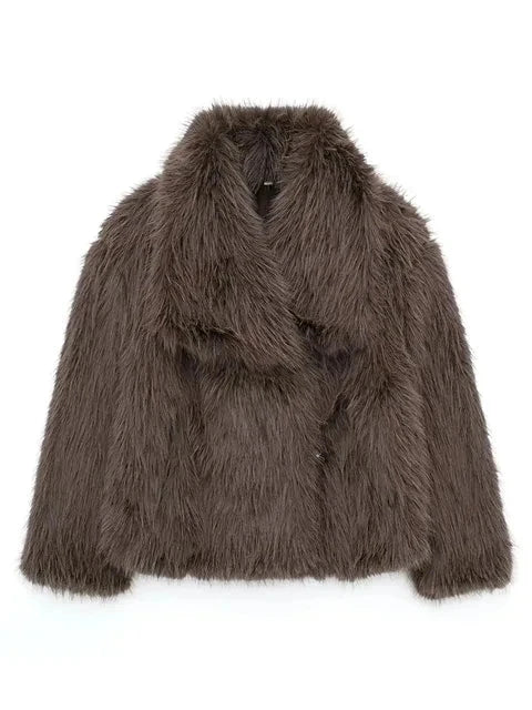Women Short Woven Fur Coat | Loose Stand Collar Long Sleeve Coat