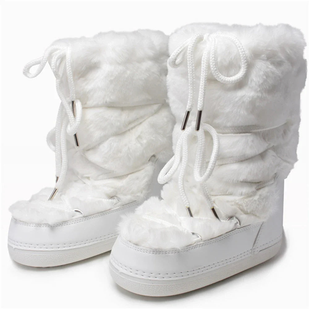 Women Warm Long Fur Snow Boots | Ski Boots | Winter Boots | Mid-calf Boots