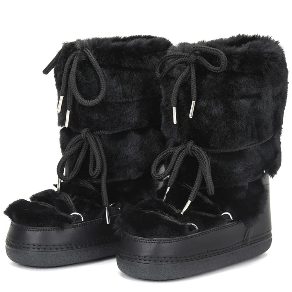 Women Warm Long Fur Snow Boots | Ski Boots | Winter Boots | Mid-calf Boots