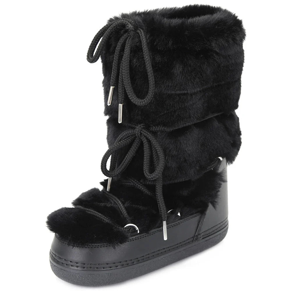 Women Warm Long Fur Snow Boots | Ski Boots | Winter Boots | Mid-calf Boots
