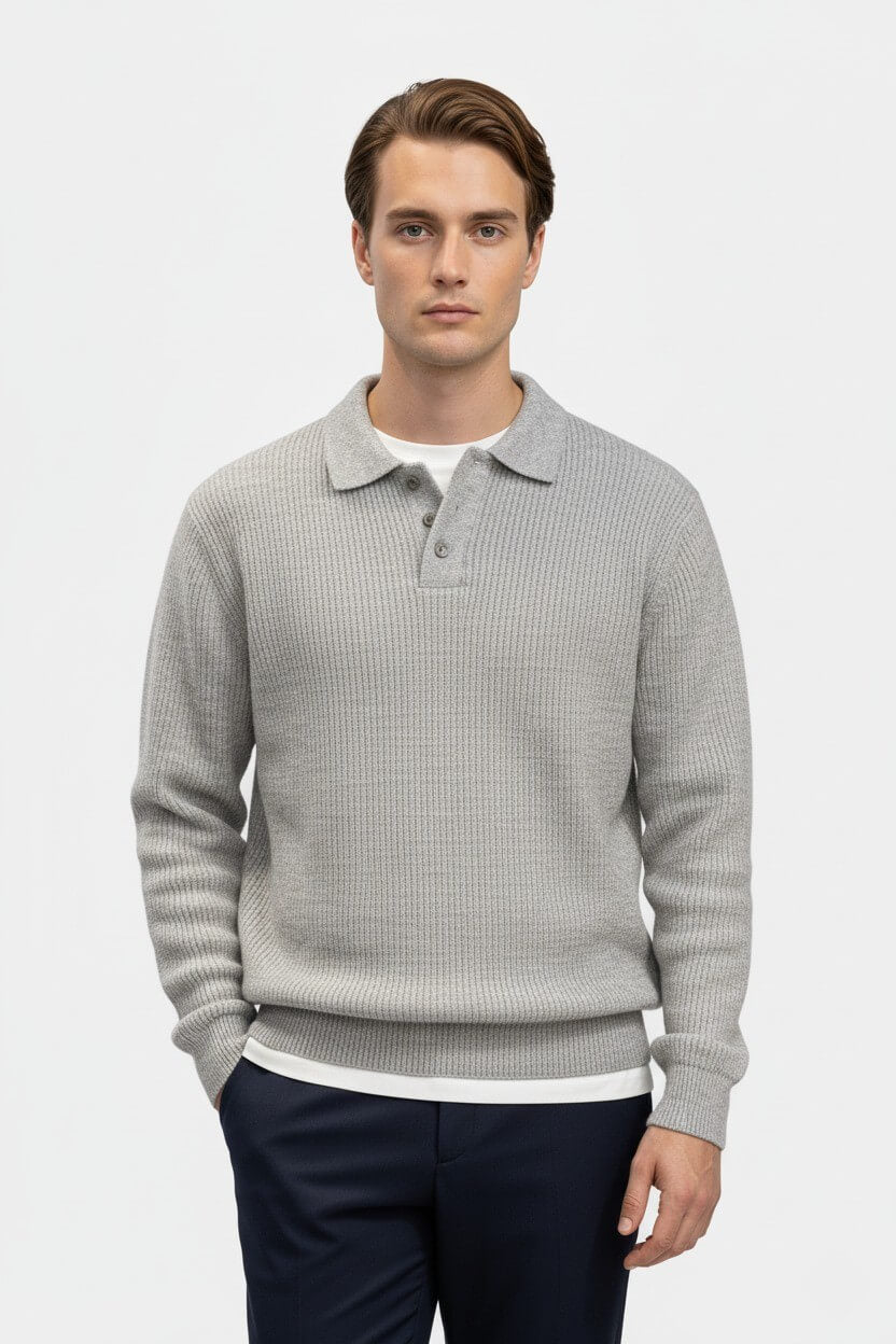 Valcien | Men’s Knitted Jumper – Polo Collar High Stretch Autumn Winter