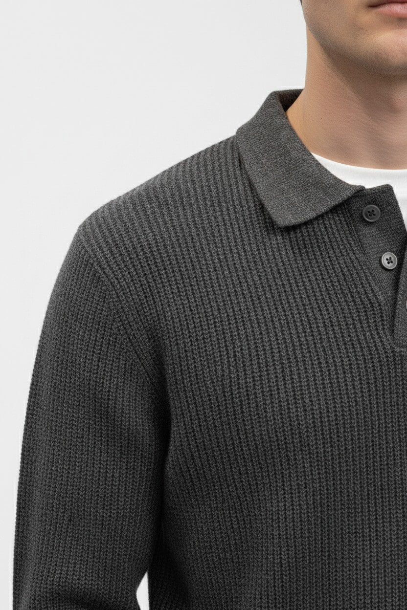 Valcien | Men’s Knitted Jumper – Polo Collar High Stretch Autumn Winter