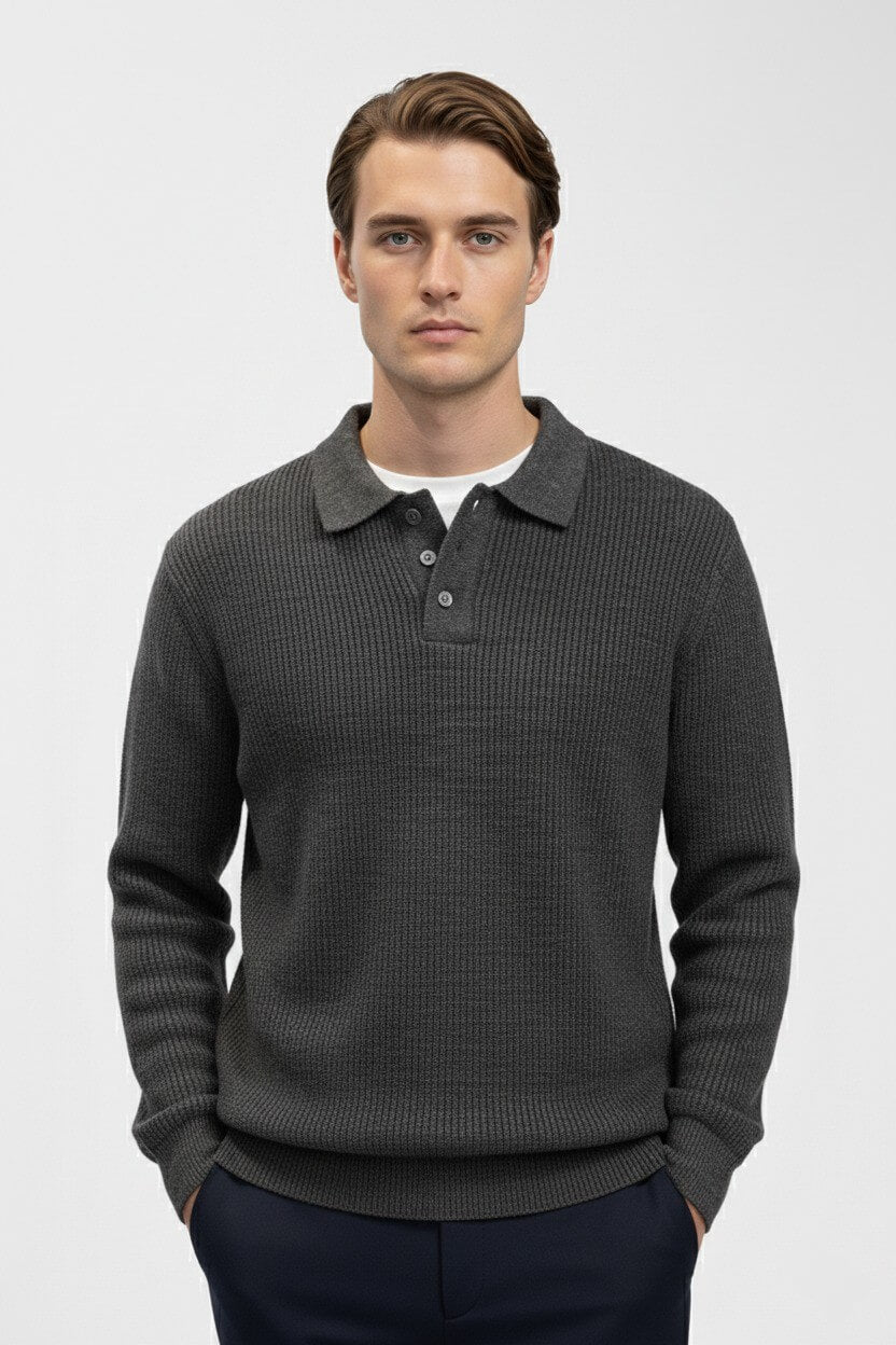 Valcien | Men’s Knitted Jumper – Polo Collar High Stretch Autumn Winter