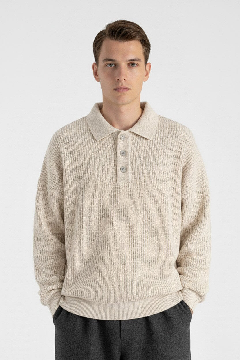 Valcien | Men’s Knitted Jumper – Loose Polo Collar Autumn Winter
