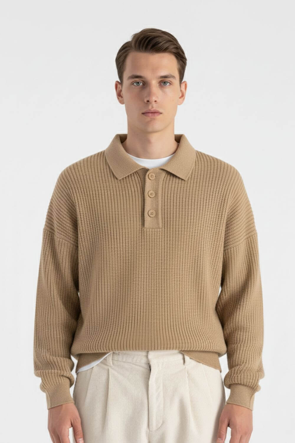 Valcien | Men’s Knitted Jumper – Loose Polo Collar Autumn Winter