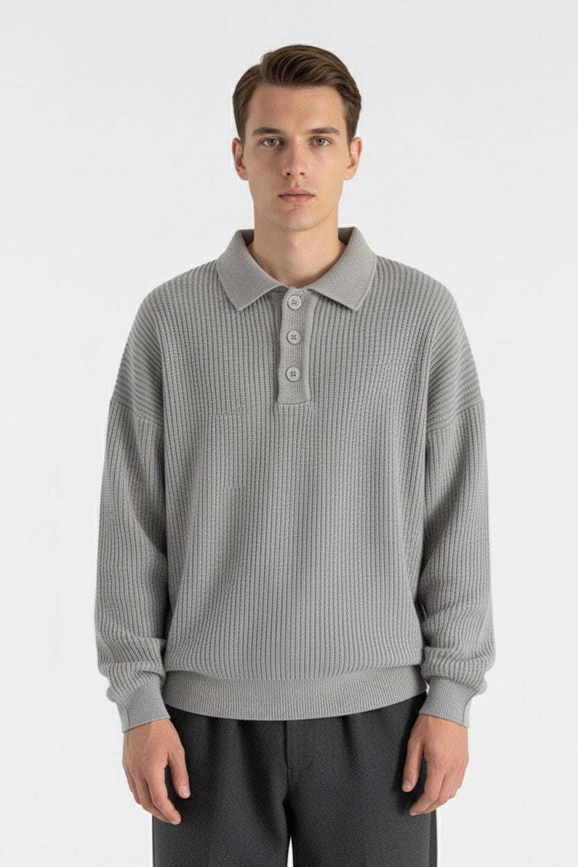 Valcien | Men’s Knitted Jumper – Loose Polo Collar Autumn Winter