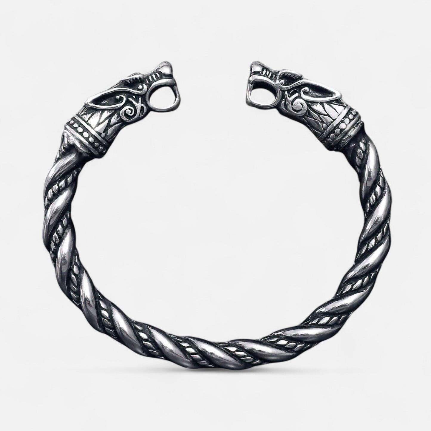 Valcien | Men's Wolf Head Torc Bracelet – Stainless Steel Strength, Symbolic Power