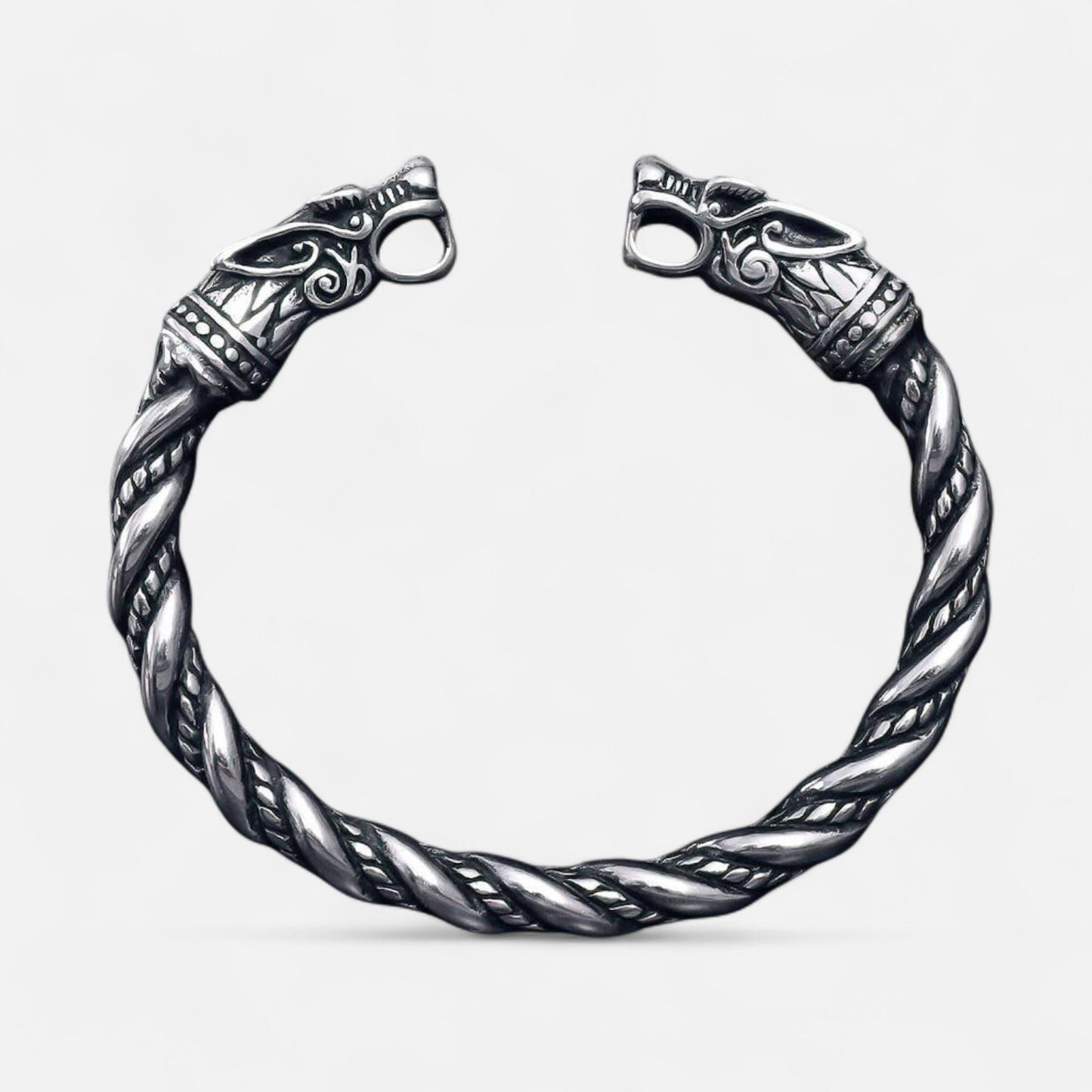 Valcien | Men's Wolf Head Torc Bracelet – Stainless Steel Strength, Symbolic Power