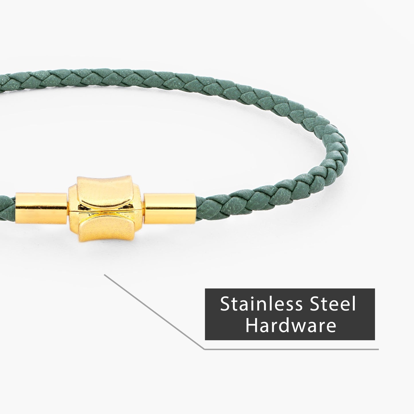 Braided Genuine Leather Green Bracelet - Gold Clasp