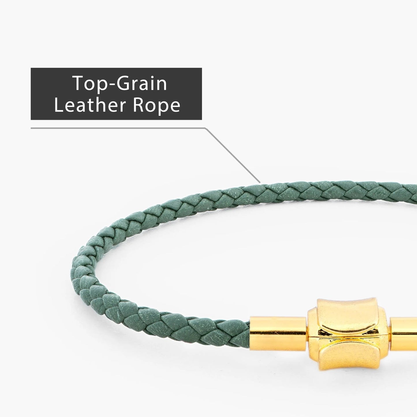 Braided Genuine Leather Green Bracelet - Gold Clasp
