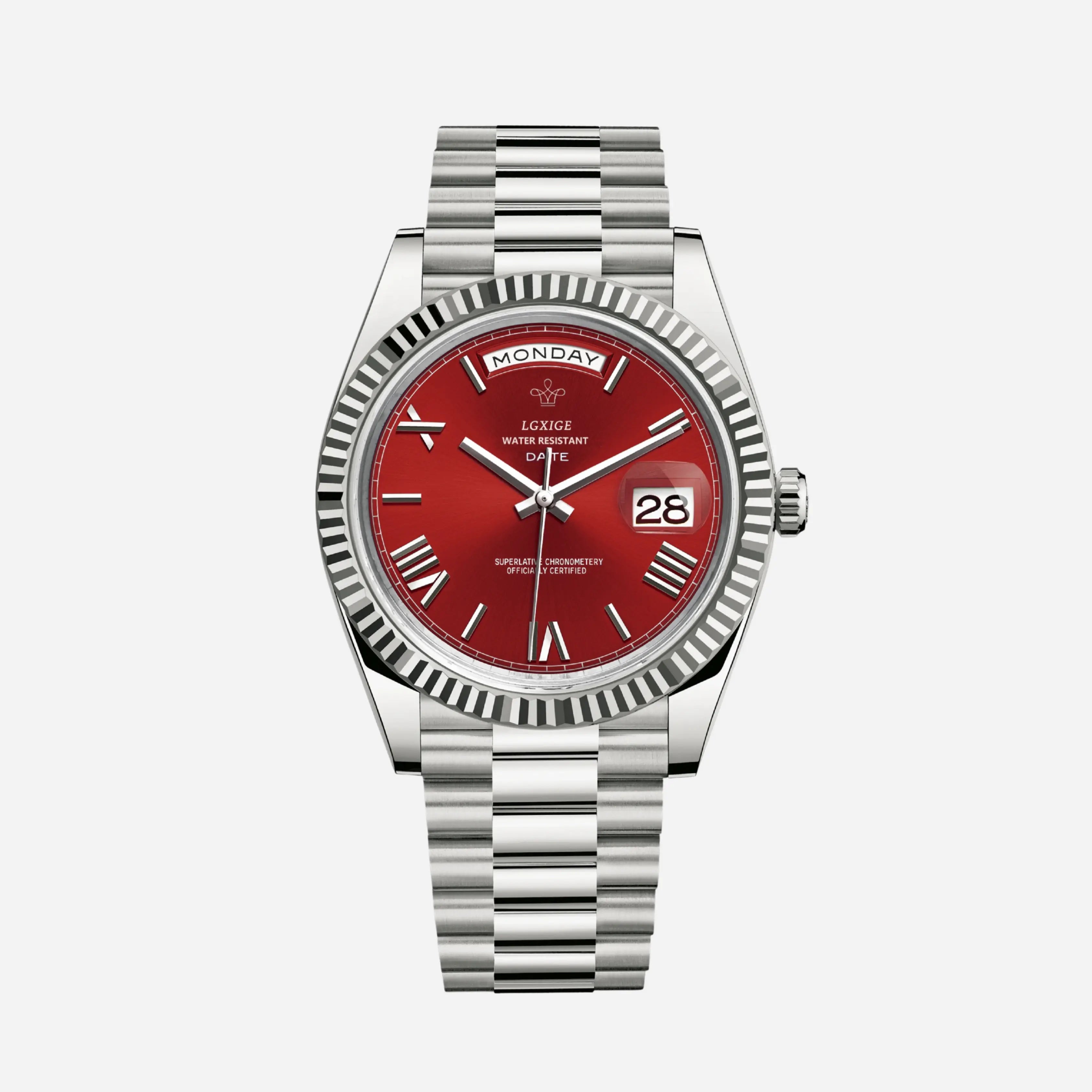 Luxury Stainless Steel Automatic Men's Watch with Day Date Display – Roman Numeral Dial, Water Resistant