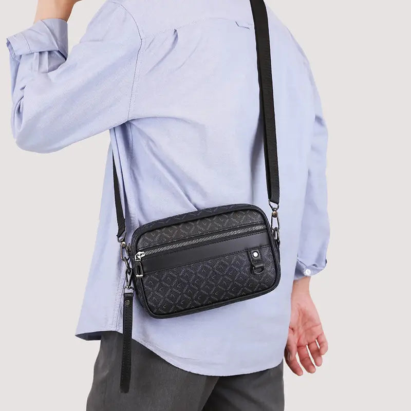 Valcien | Men's Stylish PU Leather Crossbody Bag – Solid Color, Zipper Shoulder Travel Bag