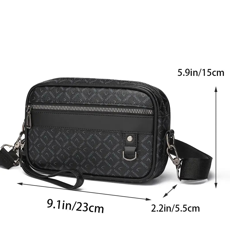 Valcien | Men's Stylish PU Leather Crossbody Bag – Solid Color, Zipper Shoulder Travel Bag