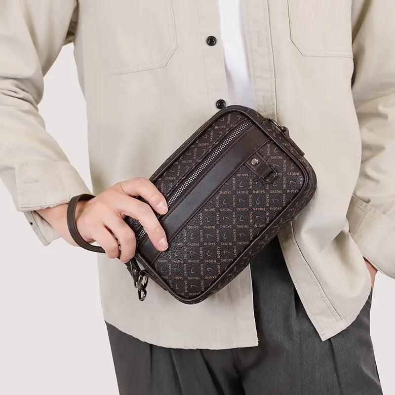 Valcien | Men's Stylish PU Leather Crossbody Bag – Solid Color, Zipper Shoulder Travel Bag