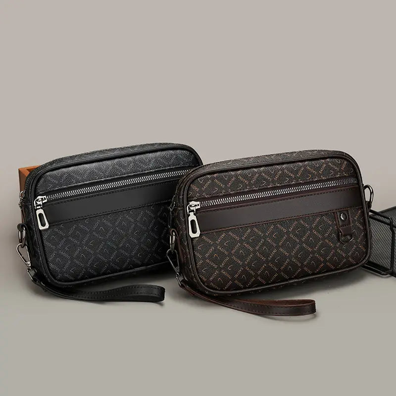 Valcien | Men's Stylish PU Leather Crossbody Bag – Solid Color, Zipper Shoulder Travel Bag