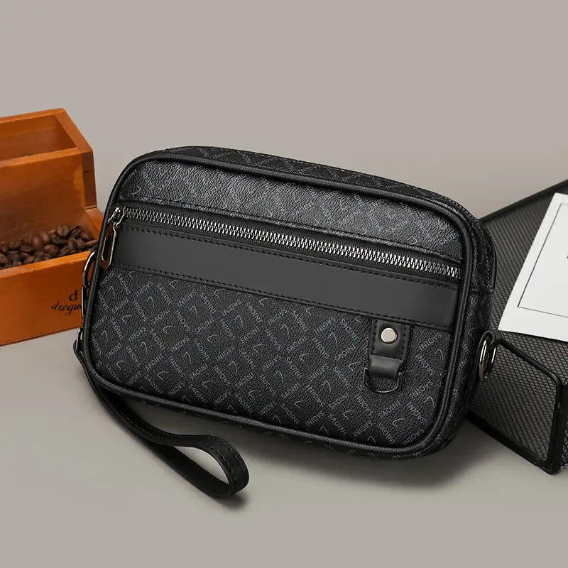 Valcien | Men's Stylish PU Leather Crossbody Bag – Solid Color, Zipper Shoulder Travel Bag