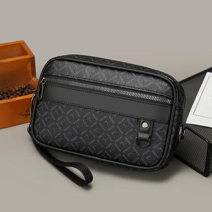 Valcien | Men's Stylish PU Leather Crossbody Bag – Solid Color, Zipper Shoulder Travel Bag