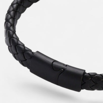 Valcien | Men's Braided Leather Bracelet – Titanium Steel Detail, Rugged Precision