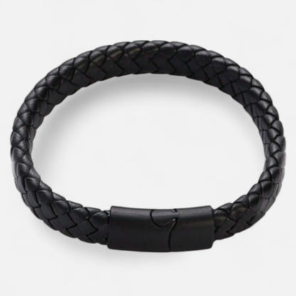 Valcien | Men's Braided Leather Bracelet – Titanium Steel Detail, Rugged Precision
