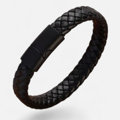 Valcien | Men's Braided Leather Bracelet – Titanium Steel Detail, Rugged Precision