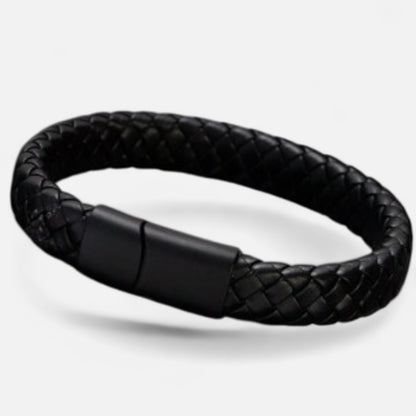 Valcien | Men's Braided Leather Bracelet – Titanium Steel Detail, Rugged Precision