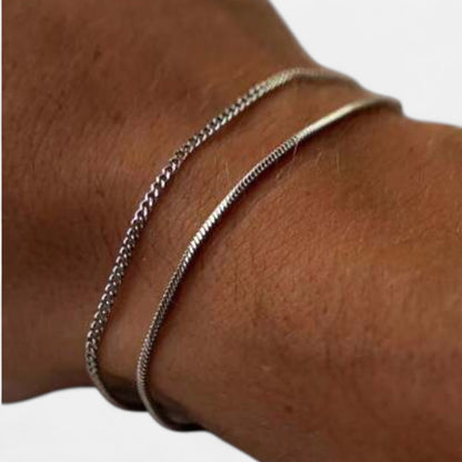 Valcien | Men's Minimalist Bracelet Set – Silver-Tone Steel, Sporty Versatility (2pcs)