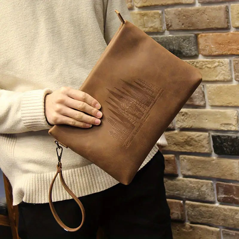 Valcien | Men’s Light Beige Clutch – Large Capacity Envelope Bag, Korean Style Double Pouch Handbag