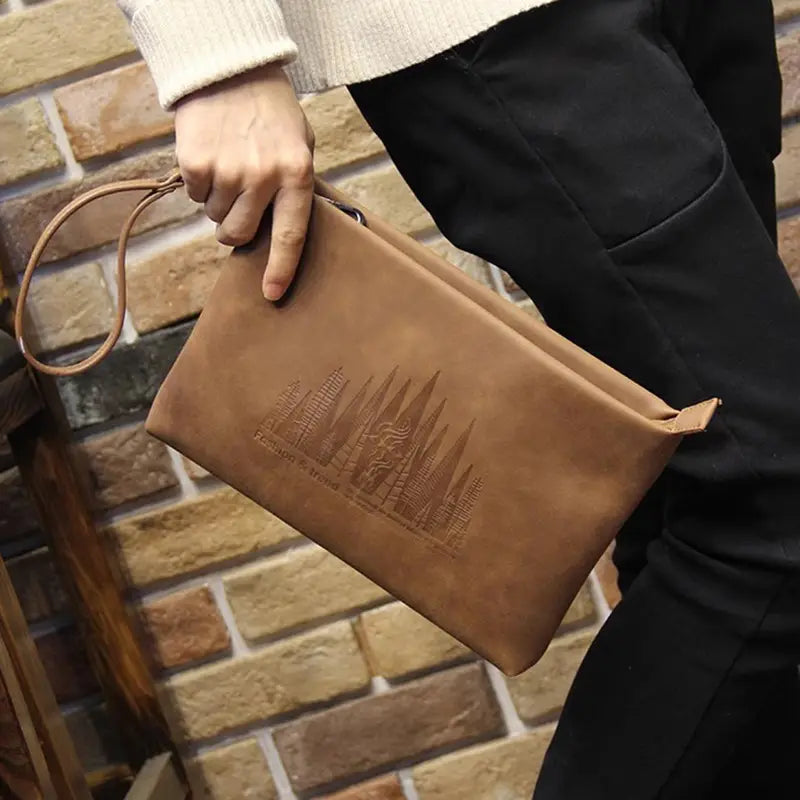Valcien | Men’s Light Beige Clutch – Large Capacity Envelope Bag, Korean Style Double Pouch Handbag