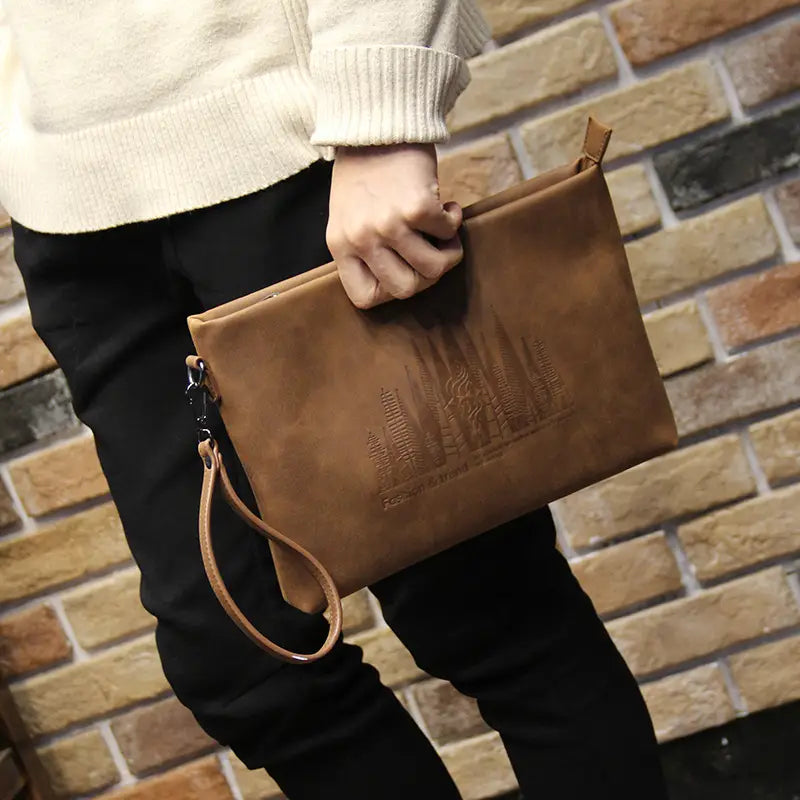 Valcien | Men’s Light Beige Clutch – Large Capacity Envelope Bag, Korean Style Double Pouch Handbag