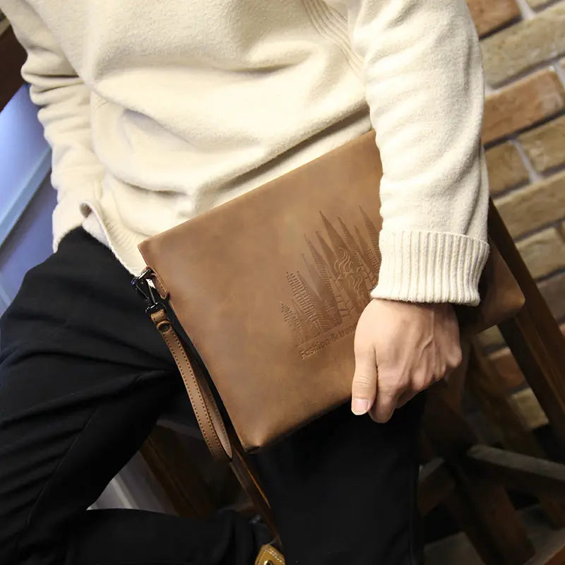 Valcien | Men’s Light Beige Clutch – Large Capacity Envelope Bag, Korean Style Double Pouch Handbag