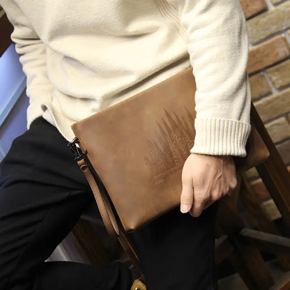 Valcien | Men’s Light Beige Clutch – Large Capacity Envelope Bag, Korean Style Double Pouch Handbag