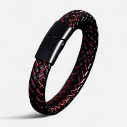 Valcien | Men's Braided Leather Bracelet – Titanium Steel Detail, Rugged Precision