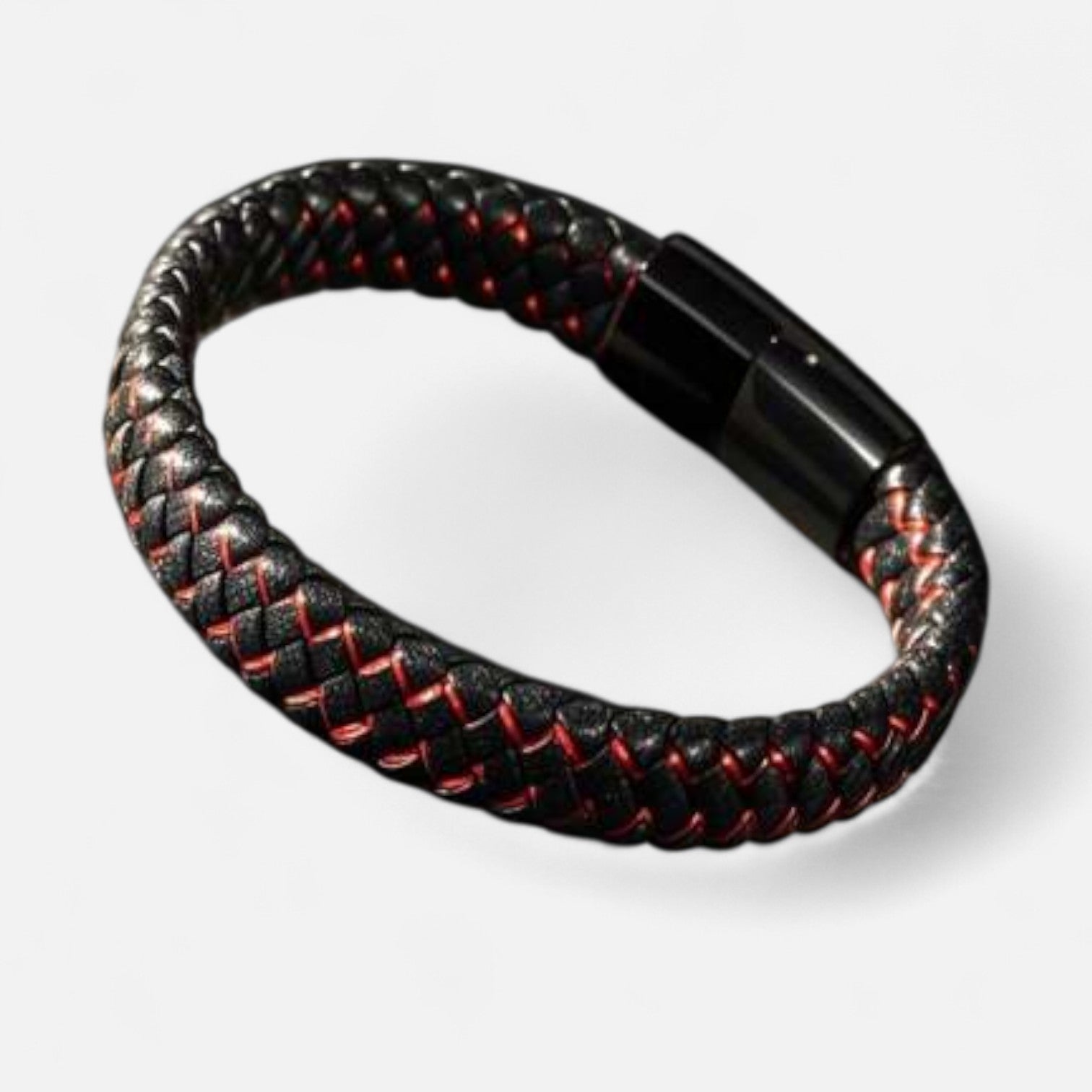Valcien | Men's Braided Leather Bracelet – Titanium Steel Detail, Rugged Precision