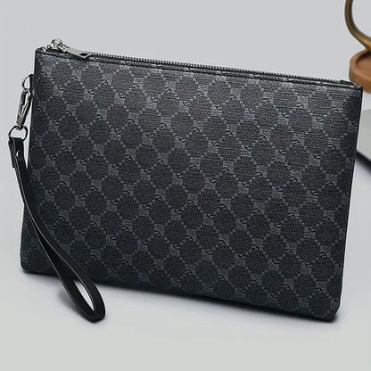Valcien | Men’s Business Clutch – Black Handbag with Wrist Strap, Golden Zipper, Elegant Daily Office Bag