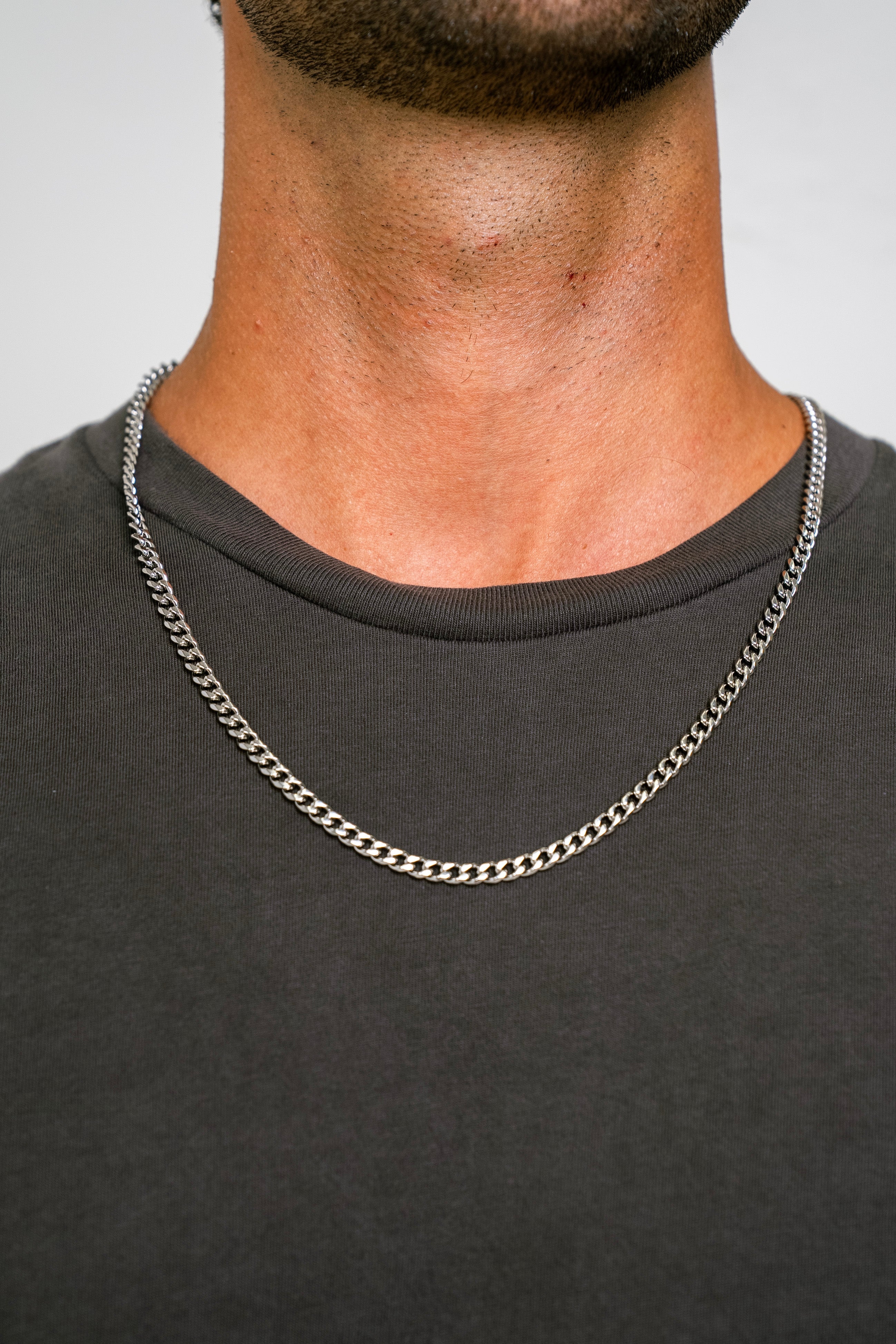 CUBAN 5MM CHAIN NECKLACE - WHITE GOLD