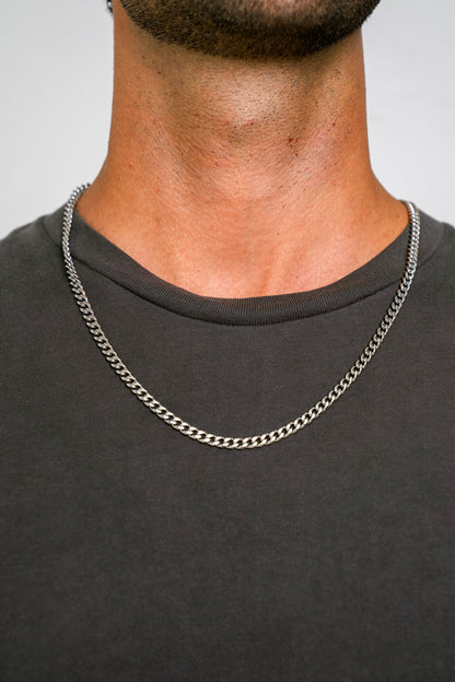 CUBAN 5MM CHAIN NECKLACE - WHITE GOLD