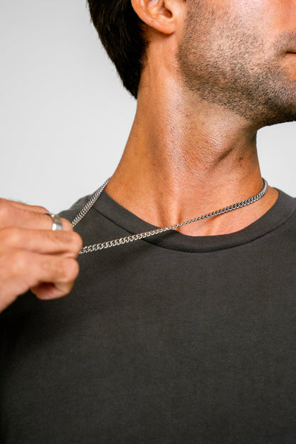 CUBAN 5MM CHAIN NECKLACE - WHITE GOLD