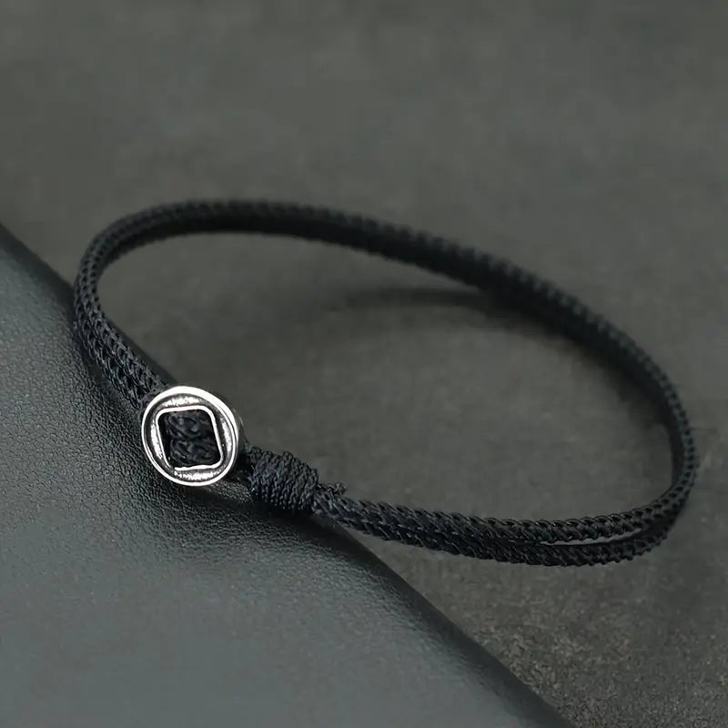 Valcien | Men’s Thin Black Rope Bracelet – Handcrafted Viking-Inspired Charm, Sleek Gift for Him