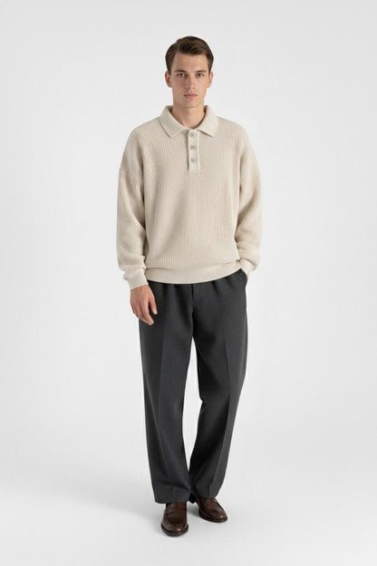 Valcien | Men’s Knitted Jumper – Loose Polo Collar Autumn Winter