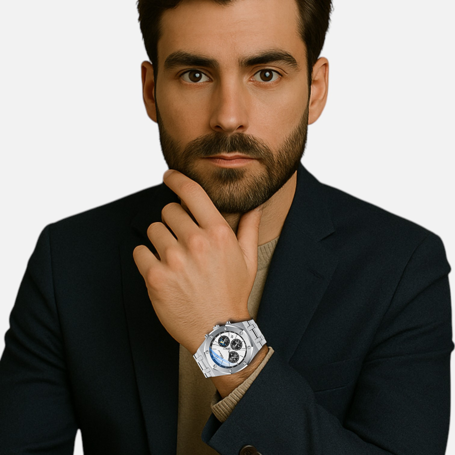 Valcien | Men's Chronograph Moon Phase Watch – Quartz Movement, Waterproof Design